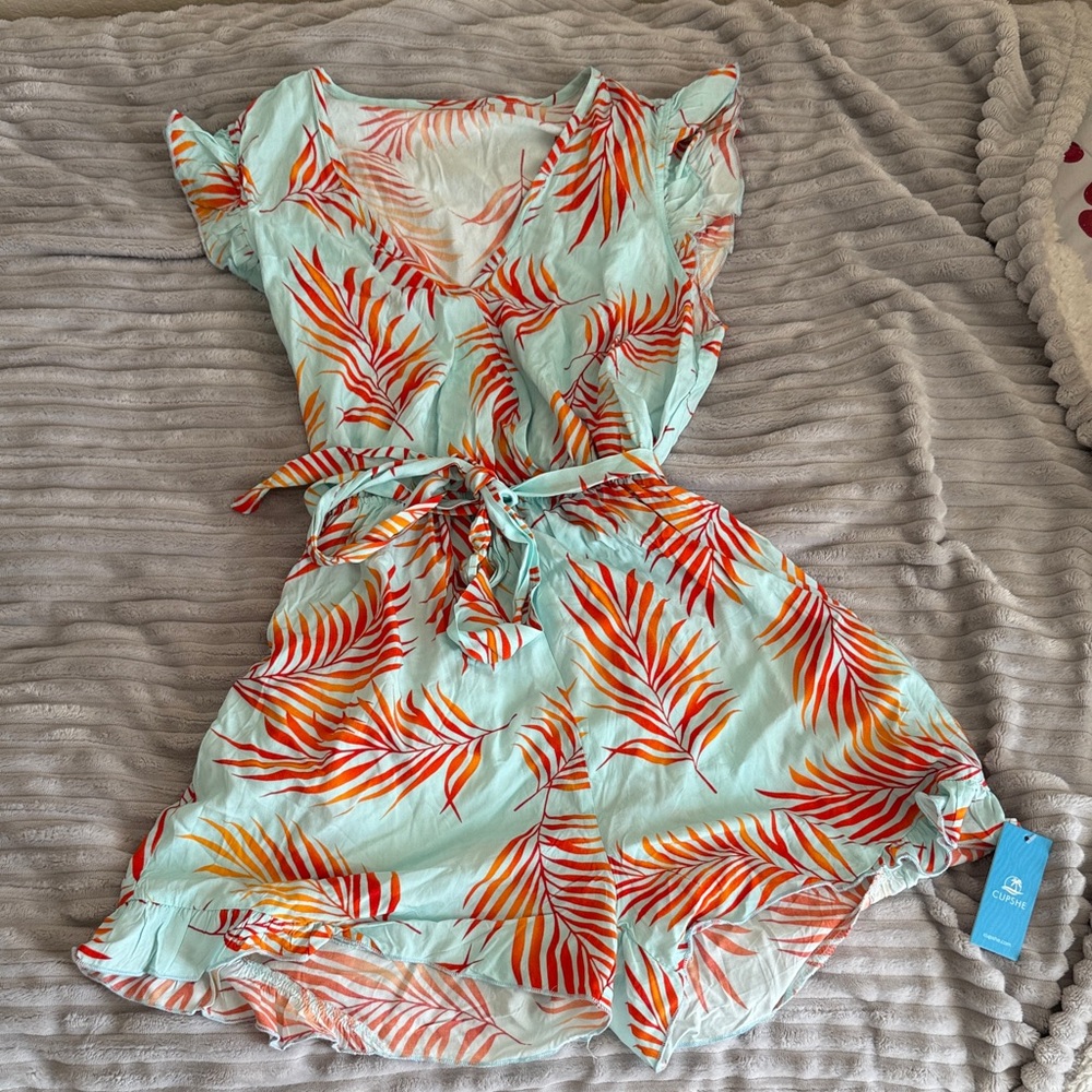 Cupshe Vibrant Orange and Blue Leaf Print Dress